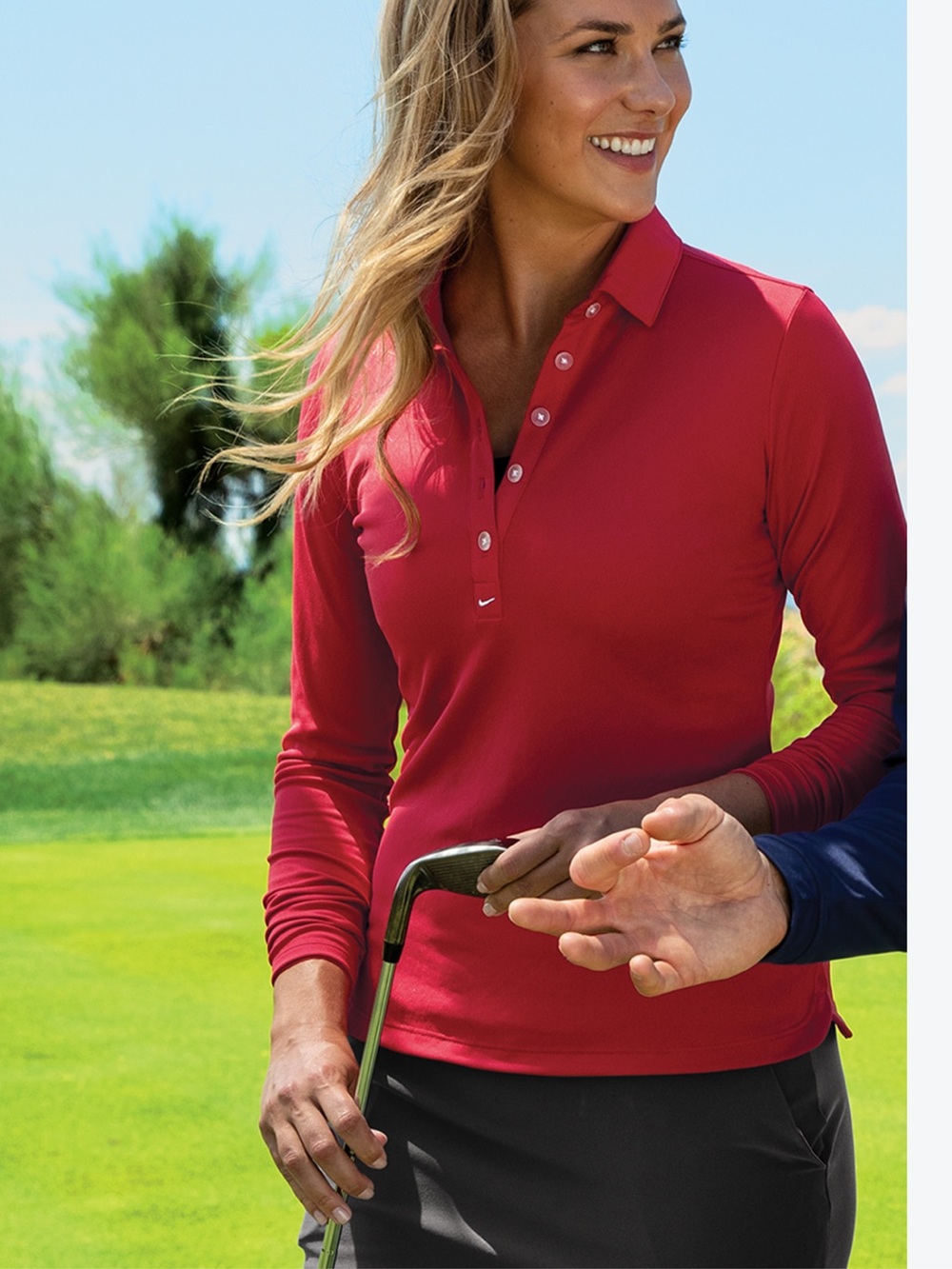 Nike Drifit Women's Long-Sleeve Polo Top - Red Medium Golf Preppy